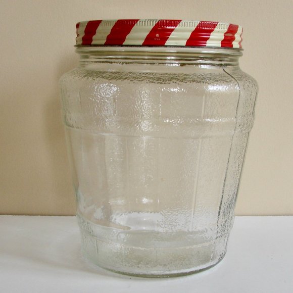Vintage Glass Jar Nutty Club Peanut Butter Red and White Striped Lid ~ RARE - Picture 3 of 9